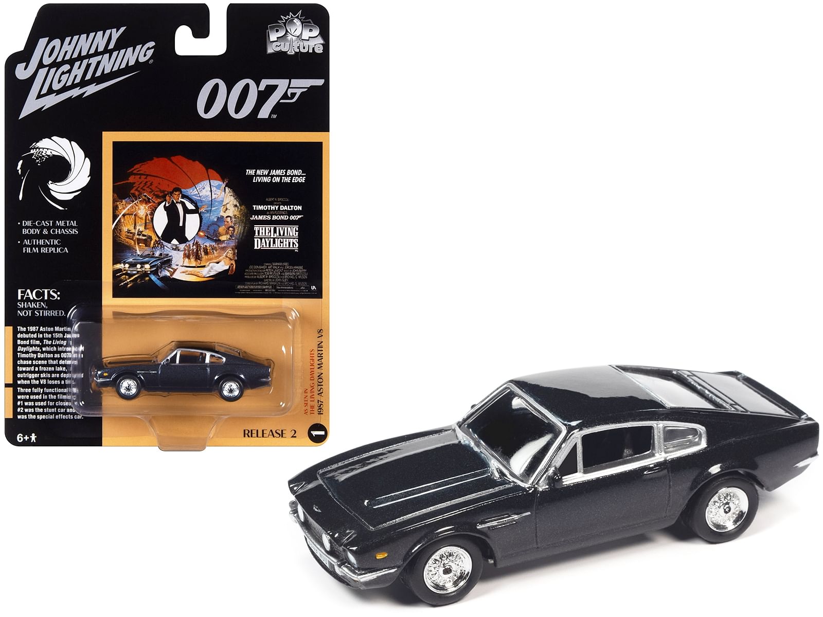 1987 Aston Martin V8 RHD (Right Hand Drive) Dark Gray Metallic (James Bond 007) “The Living Daylights” (1987) Movie “Pop Culture” 2023 Release 2 1/64 Diecast Model Car by Johnny Lightning