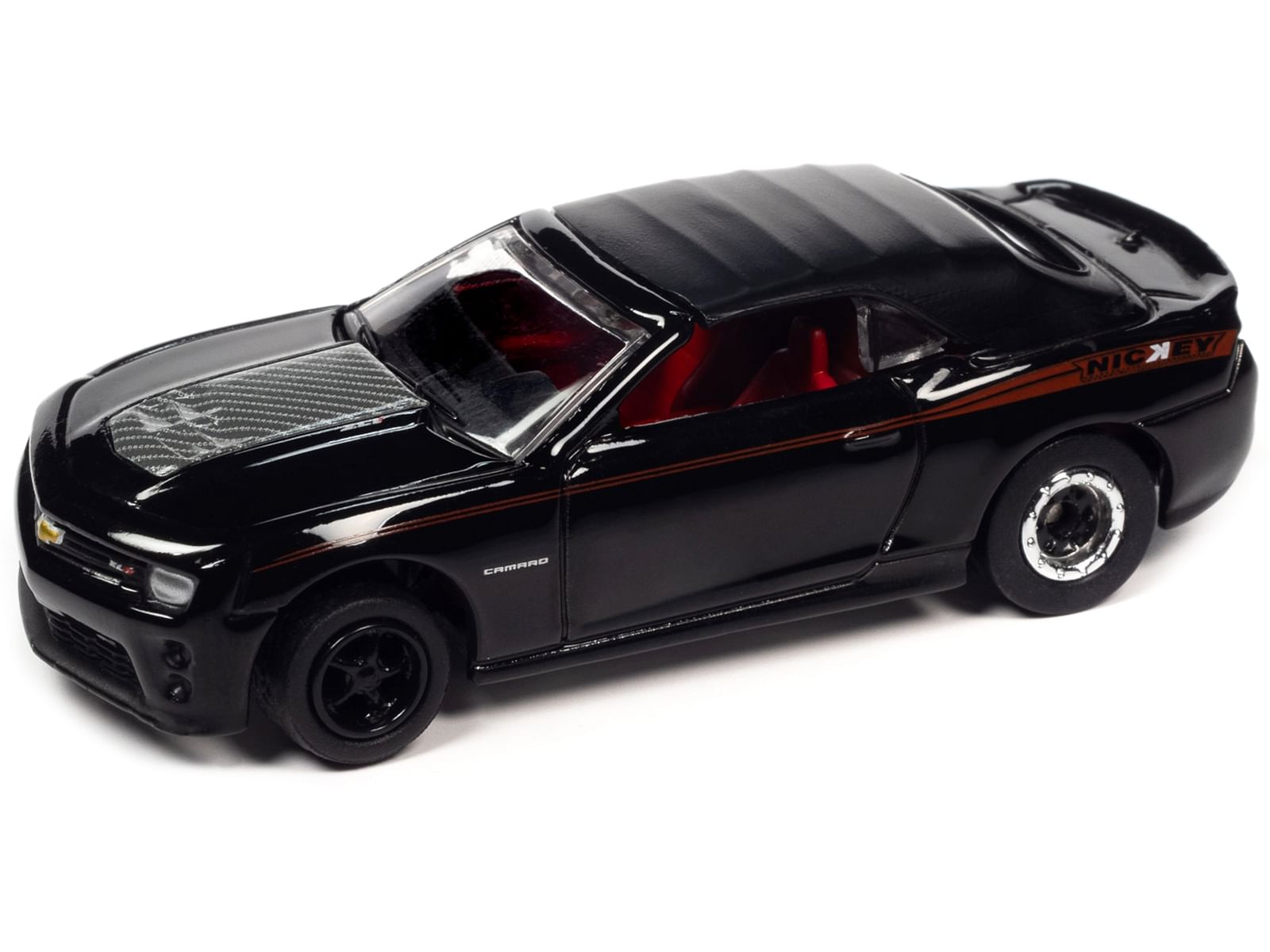 1969 Chevrolet Camaro SS Red with Black Stripes and 2013 Chevrolet Camaro ZL1 Convertible Black with Red Stripes and Interior “Nickey Chicago” Set of 2 Cars “2-Packs” 2023 Release 1 1/64 Diecast Model Cars by Johnny Lightning