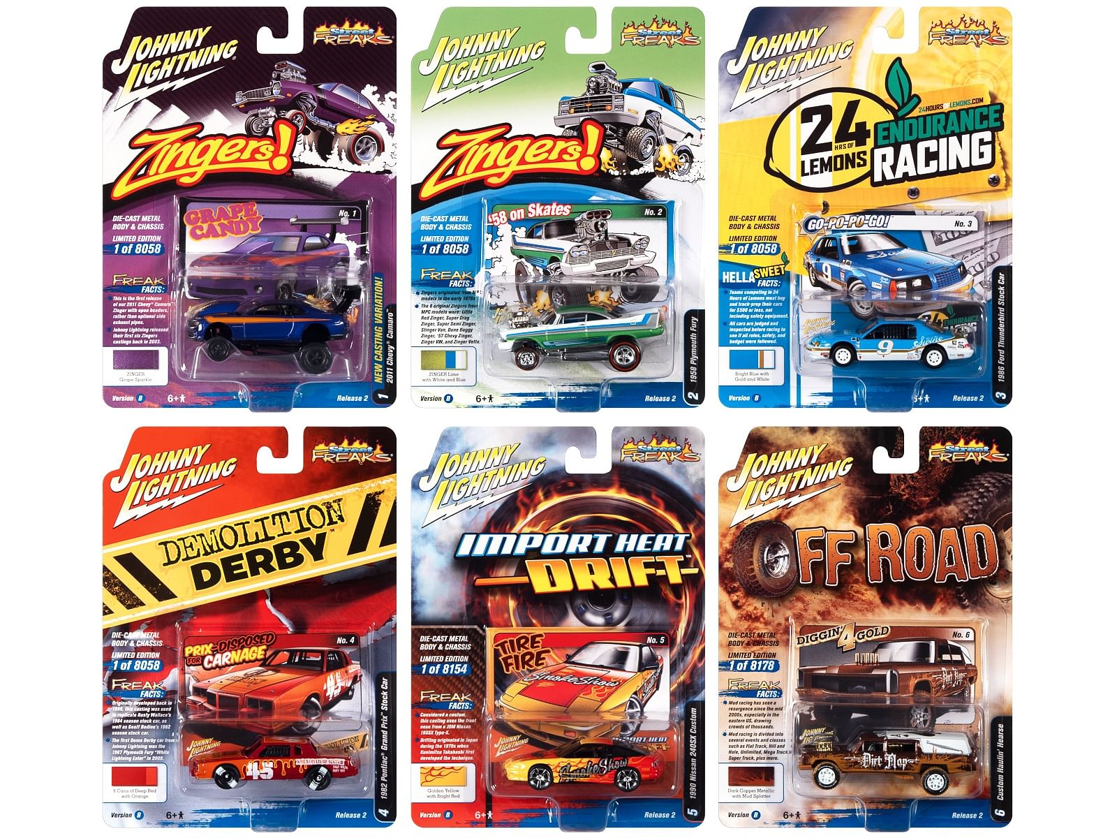 “Street Freaks” 2022 Set B of 6 Cars Release 2 1/64 Diecast Model Cars by Johnny Lightning