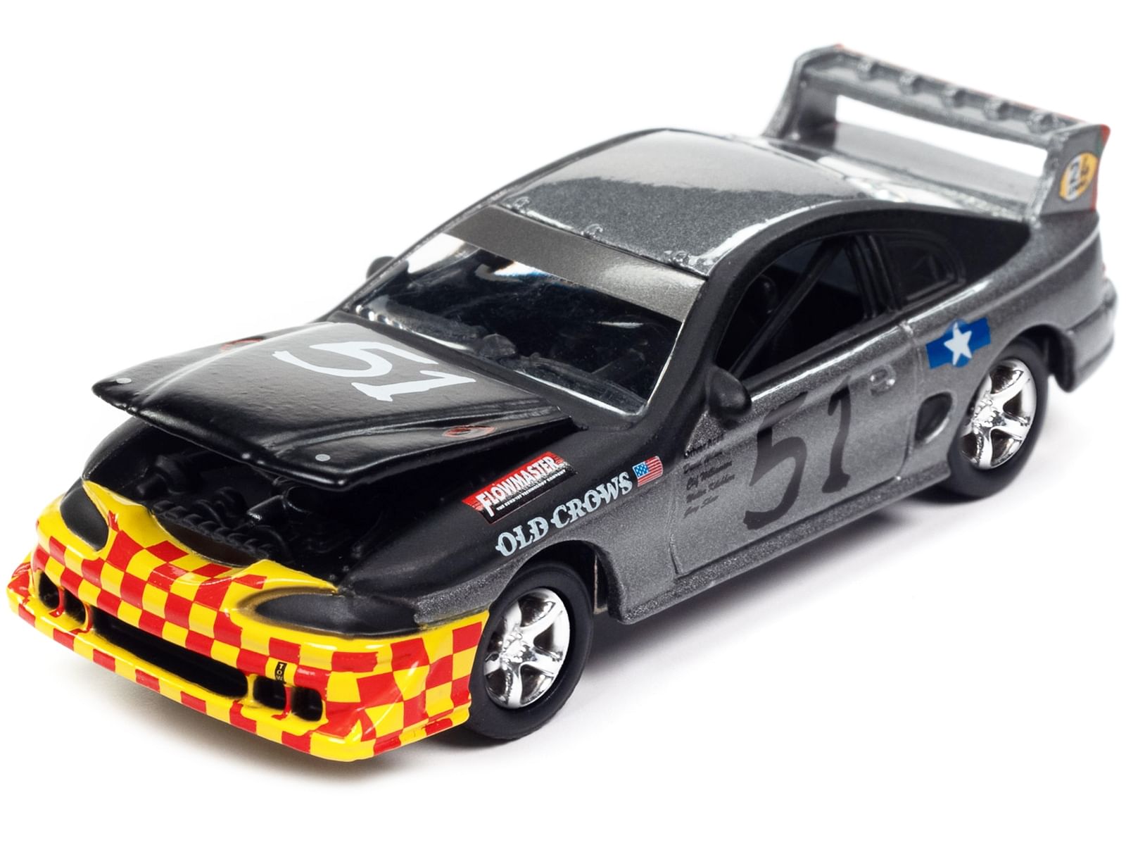 1990s Ford Mustang Race Car #51 Black and Dark Silver Metallic “Old Crows” “24 Hours of Lemons” Limited Edition to 4740 pieces Worldwide “Street Freaks” Series 1/64 Diecast Model Car by Johnny Lightning