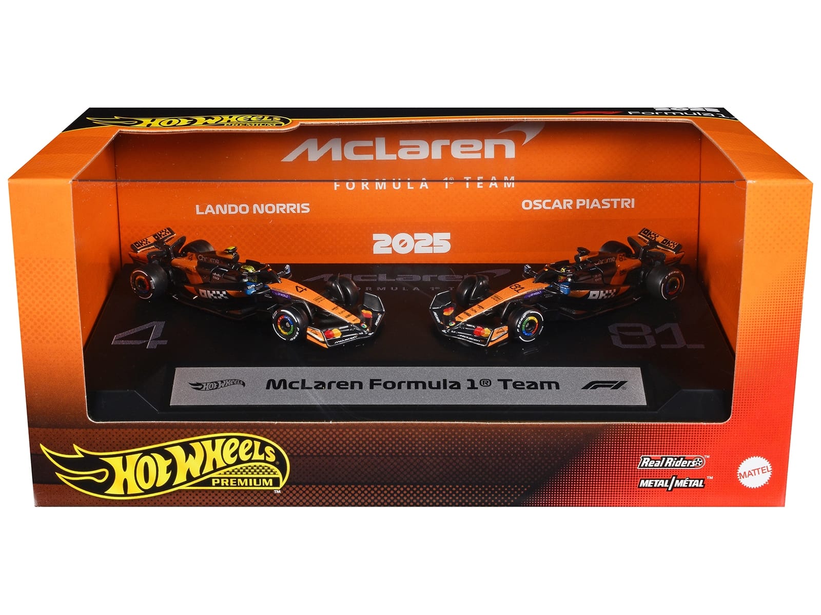 "McLaren Formula 1 Team" Formula One F1 World Championship (2025) 2 Piece Set Diecast Model Cars by Hot Wheels