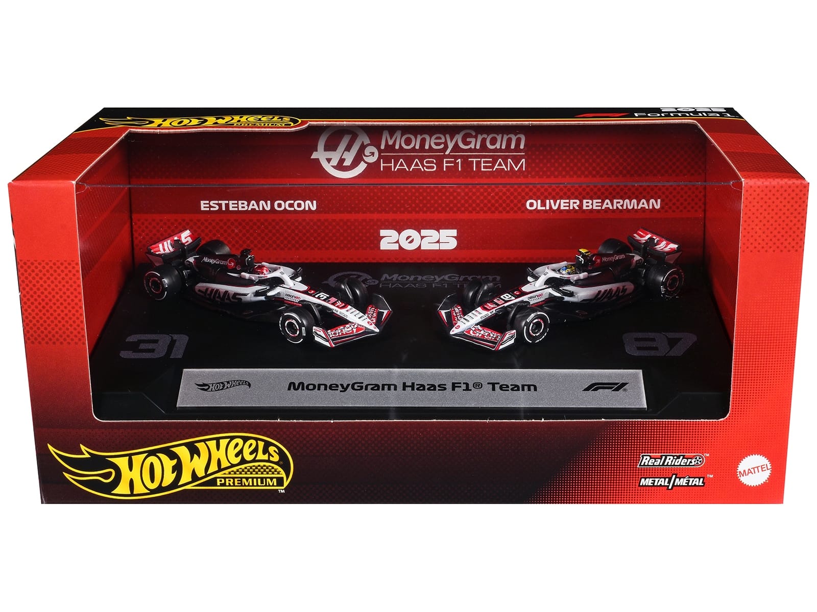 "MoneyGram Haas F1 Team" Formula One F1 World Championship (2025) 2 Piece Set Diecast Model Cars by Hot Wheels