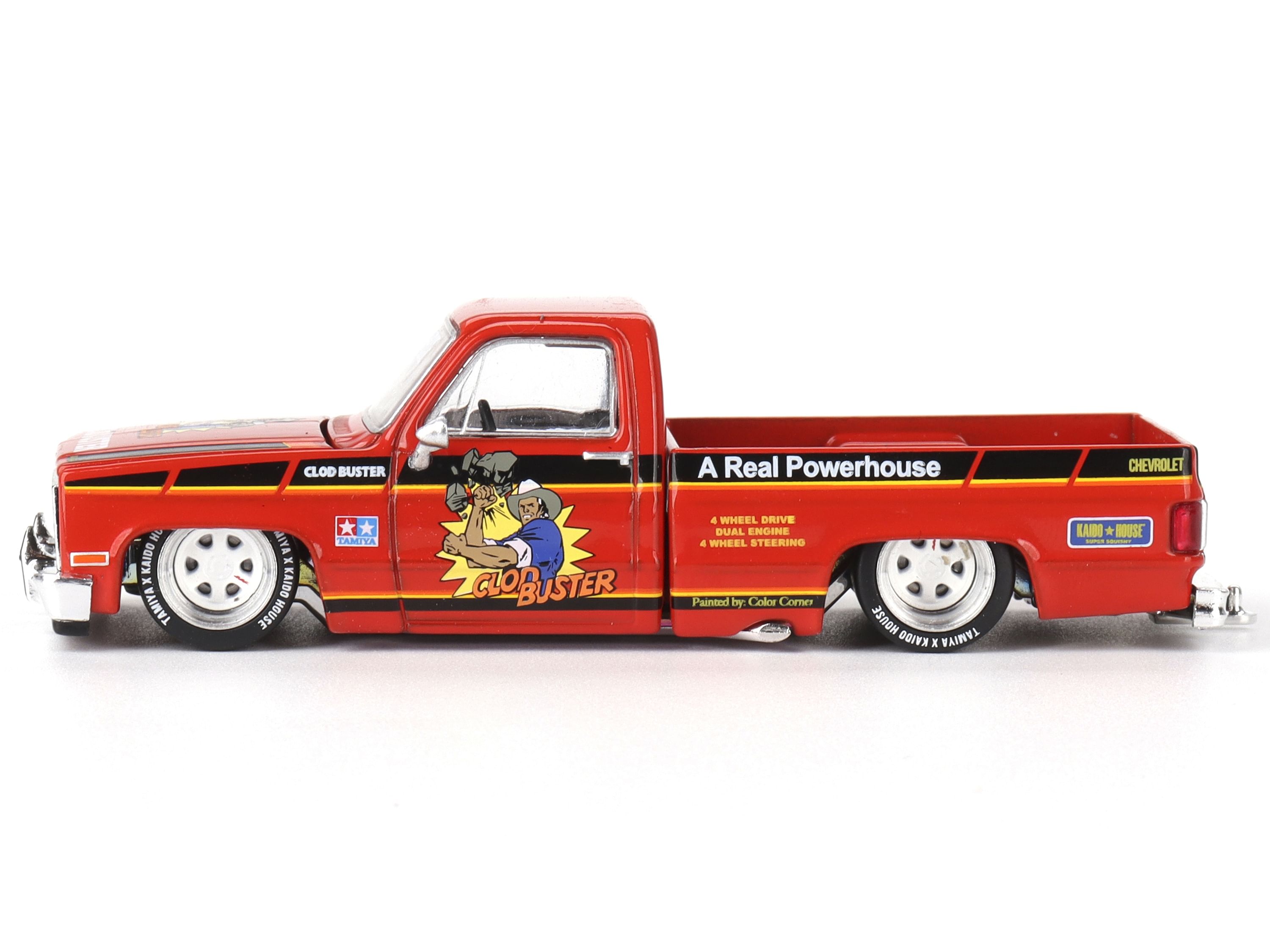 Chevrolet Silverado Pickup Truck "Clod Buster" Orange with Black Stripes (Designed by Jun Imai) "Tamiya x Kaido House" Special 1/64 Diecast Model Car by Mini GT