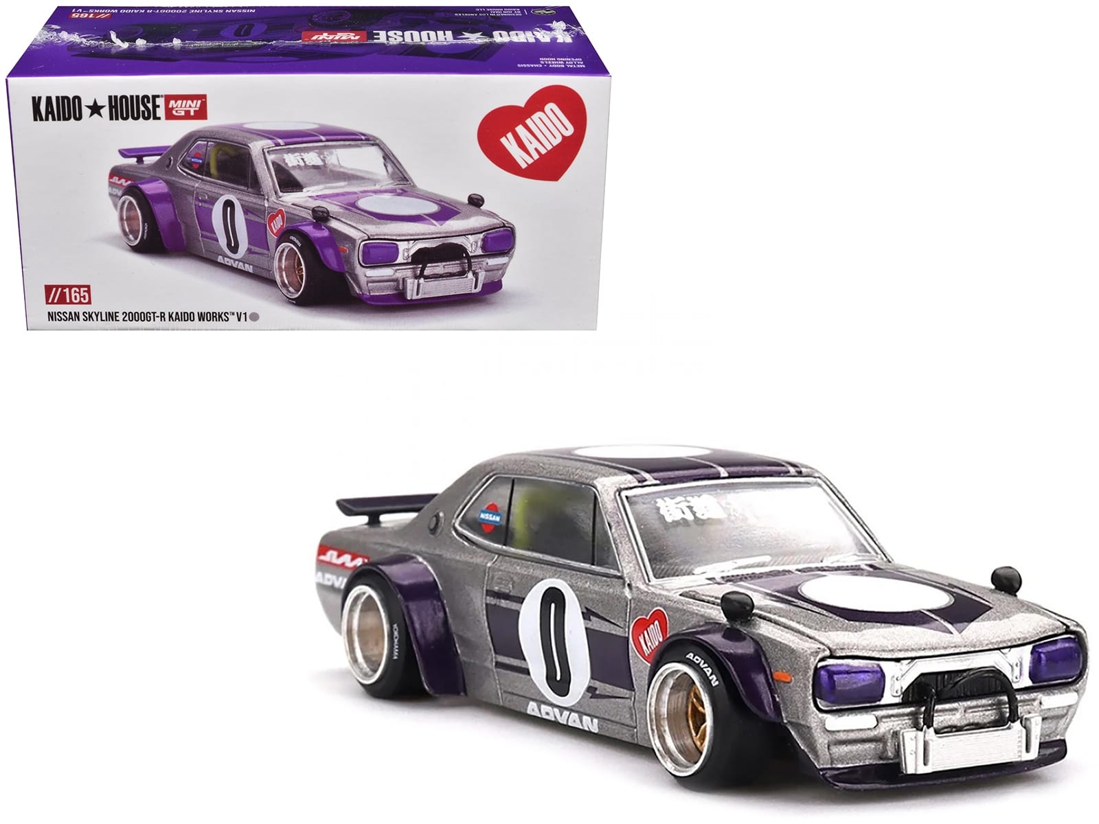 Nissan Skyline 2000GT-R (KPGC10) "Kaido Works V1" RHD (Right Hand Drive) #0 Silver Metallic with Purple Stripes (Designed by Jun Imai) "Kaido House" Special 1/64 Diecast Model Car by Mini GT - Image 5