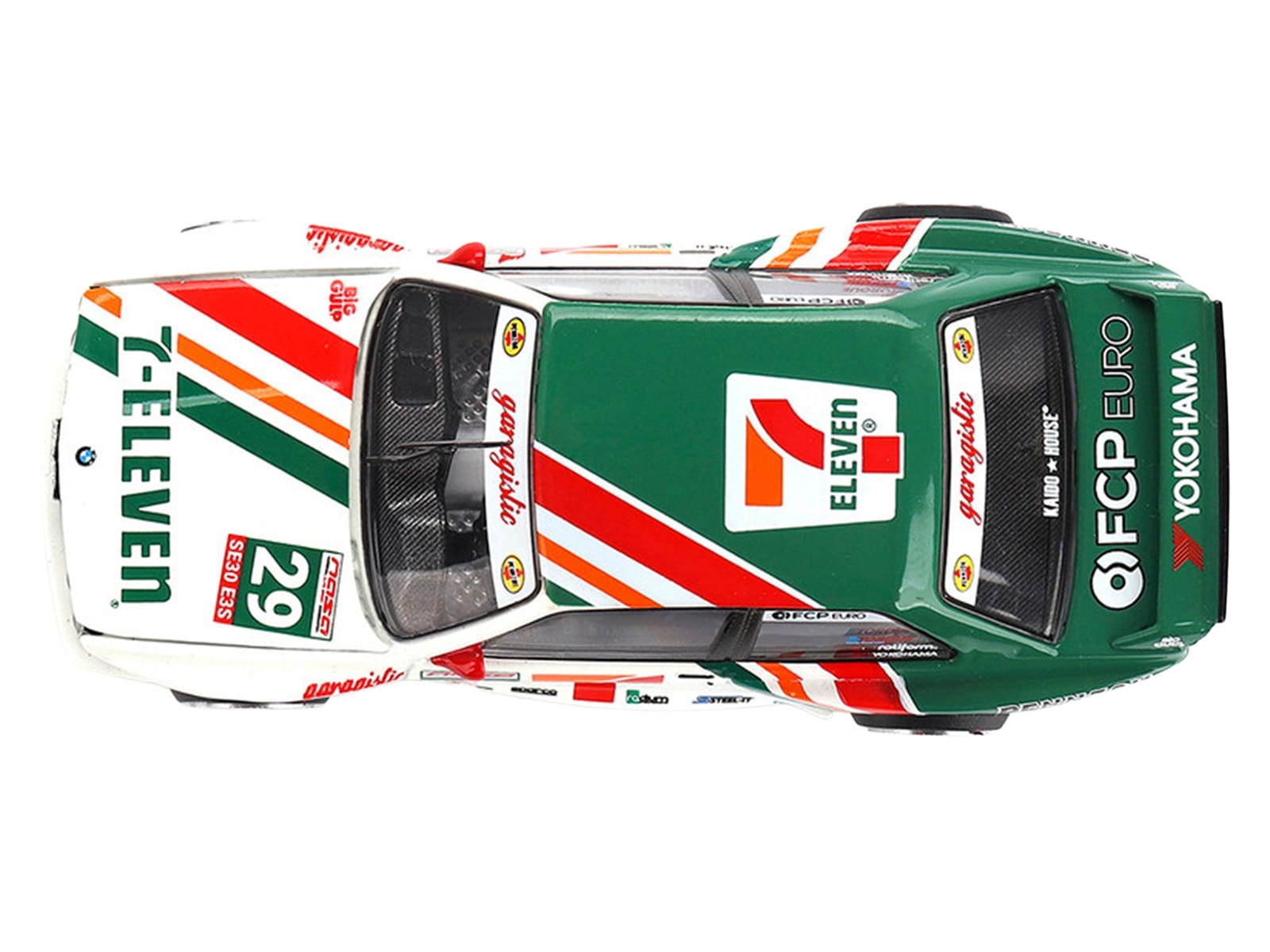 BMW M3 "Kaido Works Larry Chen V1" #29 "7-Eleven" White and Green with Graphics (Designed by Jun Imai) "Kaido House" Special 1/64 Diecast Model Car by Mini GT - Image 5