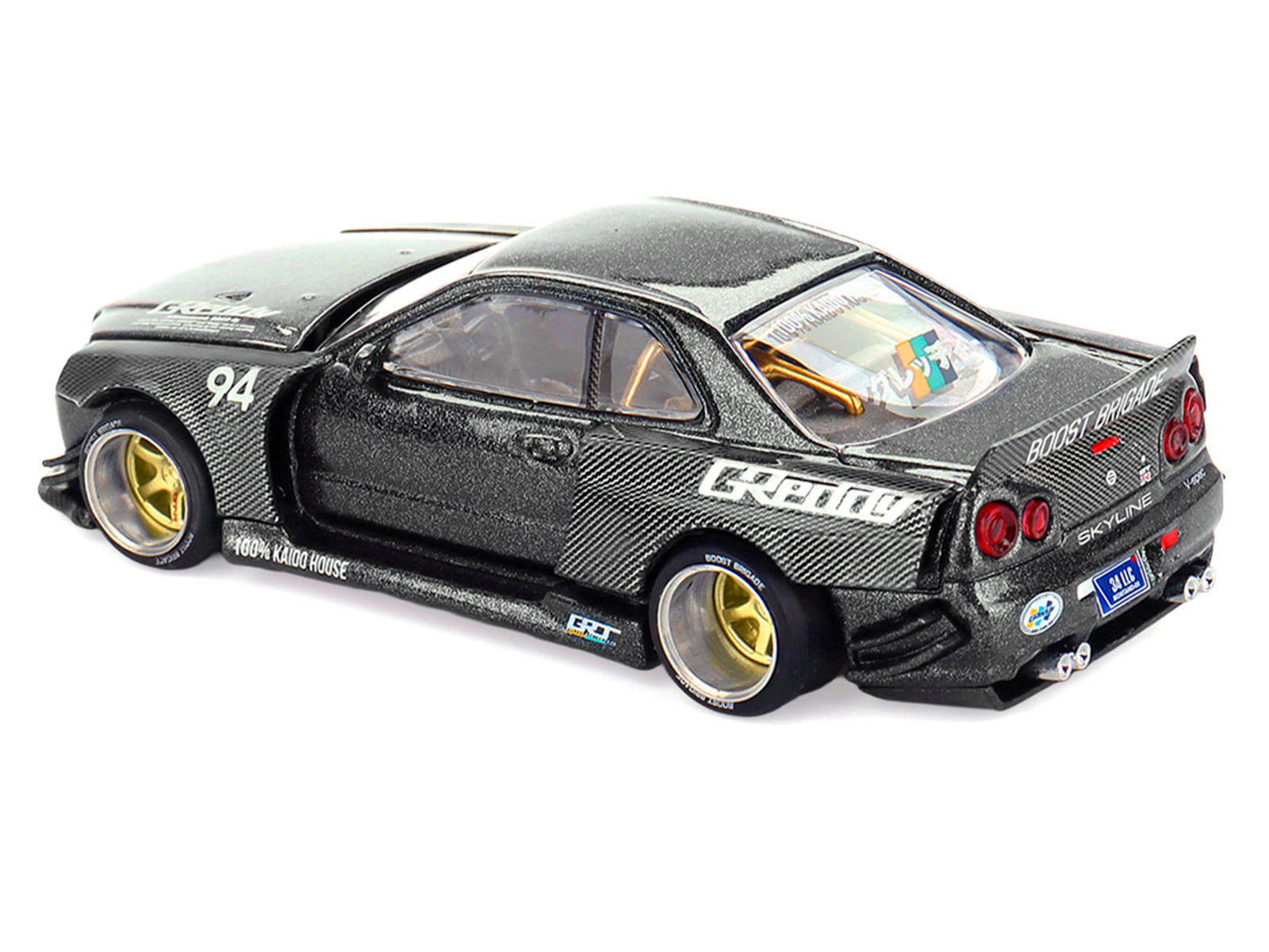 Nissan Skyline GT-R (R34) RHD (Right Hand Drive) #94 "Kaido Works GReddy V2" Carbon Fiber and Dark Gray Metallic (Designed by Jun Imai) "Kaido House" Special 1/64 Diecast Model Car by Mini GT - Image 4