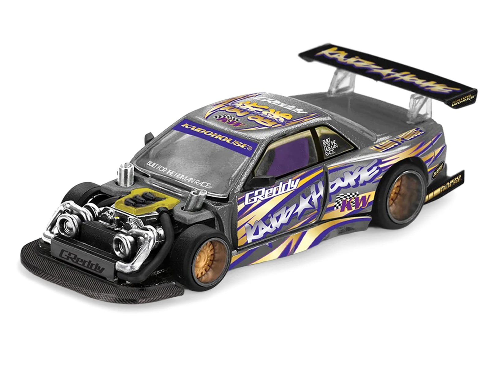 Nissan Silvia S13-R "Kaido Drift V1" RHD (Designed by Jun Imai) Gray Metallic with Graphics "Kaido House" Special 1/64 Diecast Model Car by Mini GT - Image 2