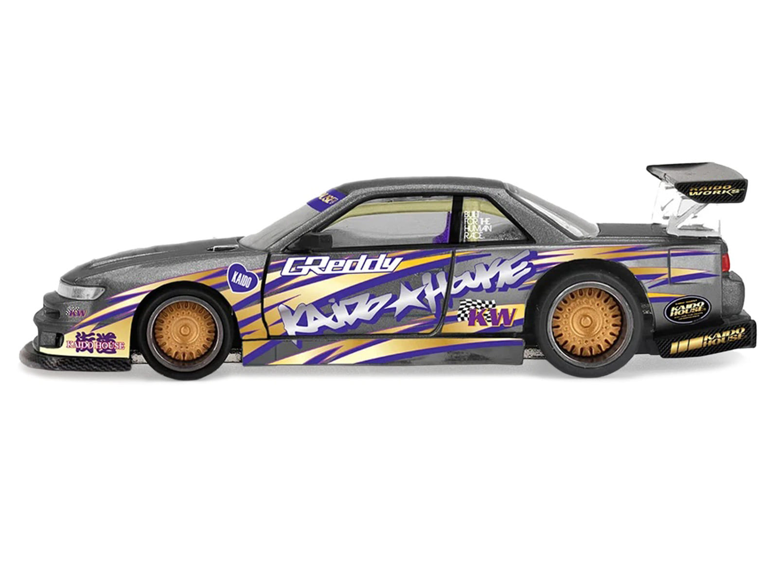 Nissan Silvia S13-R "Kaido Drift V1" RHD (Designed by Jun Imai) Gray Metallic with Graphics "Kaido House" Special 1/64 Diecast Model Car by Mini GT - Image 3