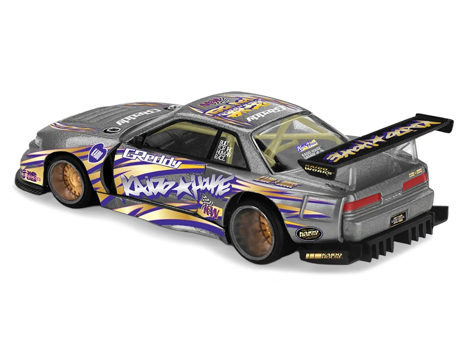 Nissan Silvia S13-R "Kaido Drift V1" RHD (Designed by Jun Imai) Gray Metallic with Graphics "Kaido House" Special 1/64 Diecast Model Car by Mini GT - Image 4