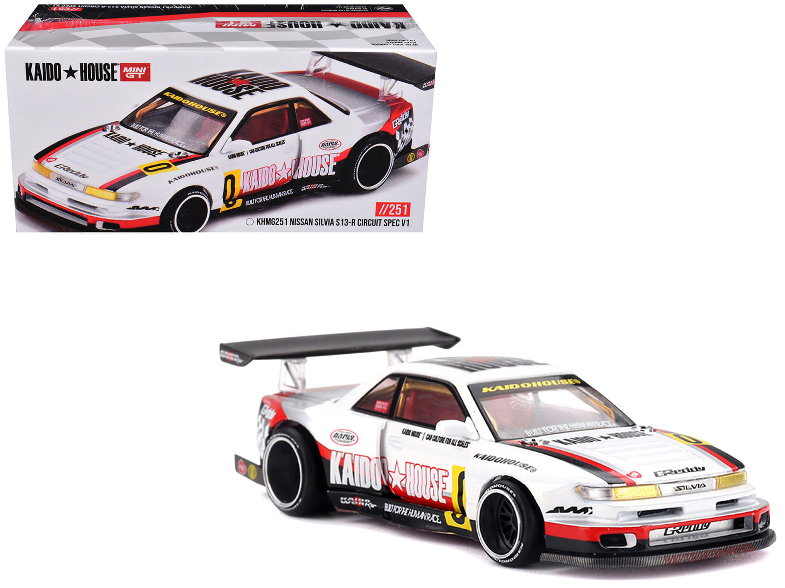 Nissan Silvia S13-R "Circuit Spec V1" RHD (Right Hand Drive) White with Graphics (Designed by Jun Imai) "Kaido House" Special 1/64 Diecast Model Car by Mini GT