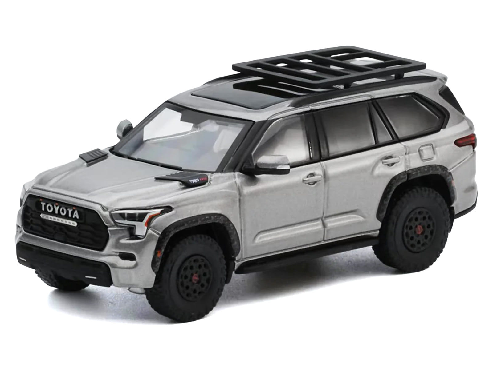 Toyota Sequoia TRD PRO Silver Metallic with Roof Rack 1/64 Diecast Model Car by GCD - Image 2