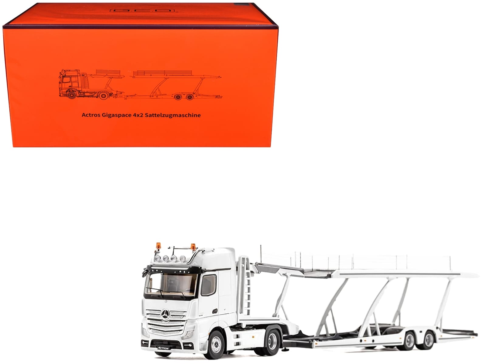 Mercedes-Benz Actros Auto Transporter White 1/64 Diecast Model by GCD - Image 5