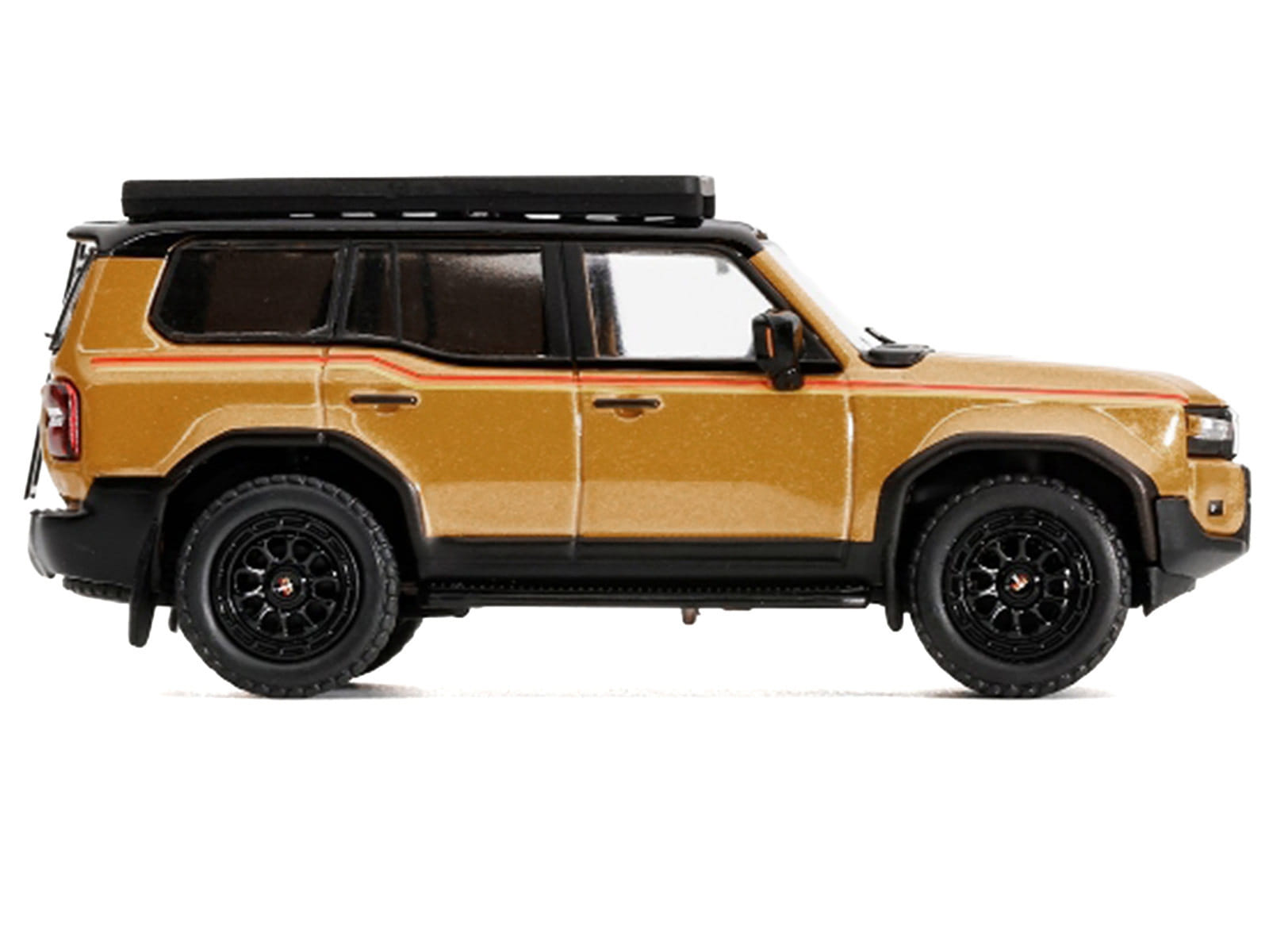 2024 Toyota Land Cruiser Prado Gold Metallic with Red Stripes and Roof Rack 1/64 Diecast Model Car by GCD - Image 3