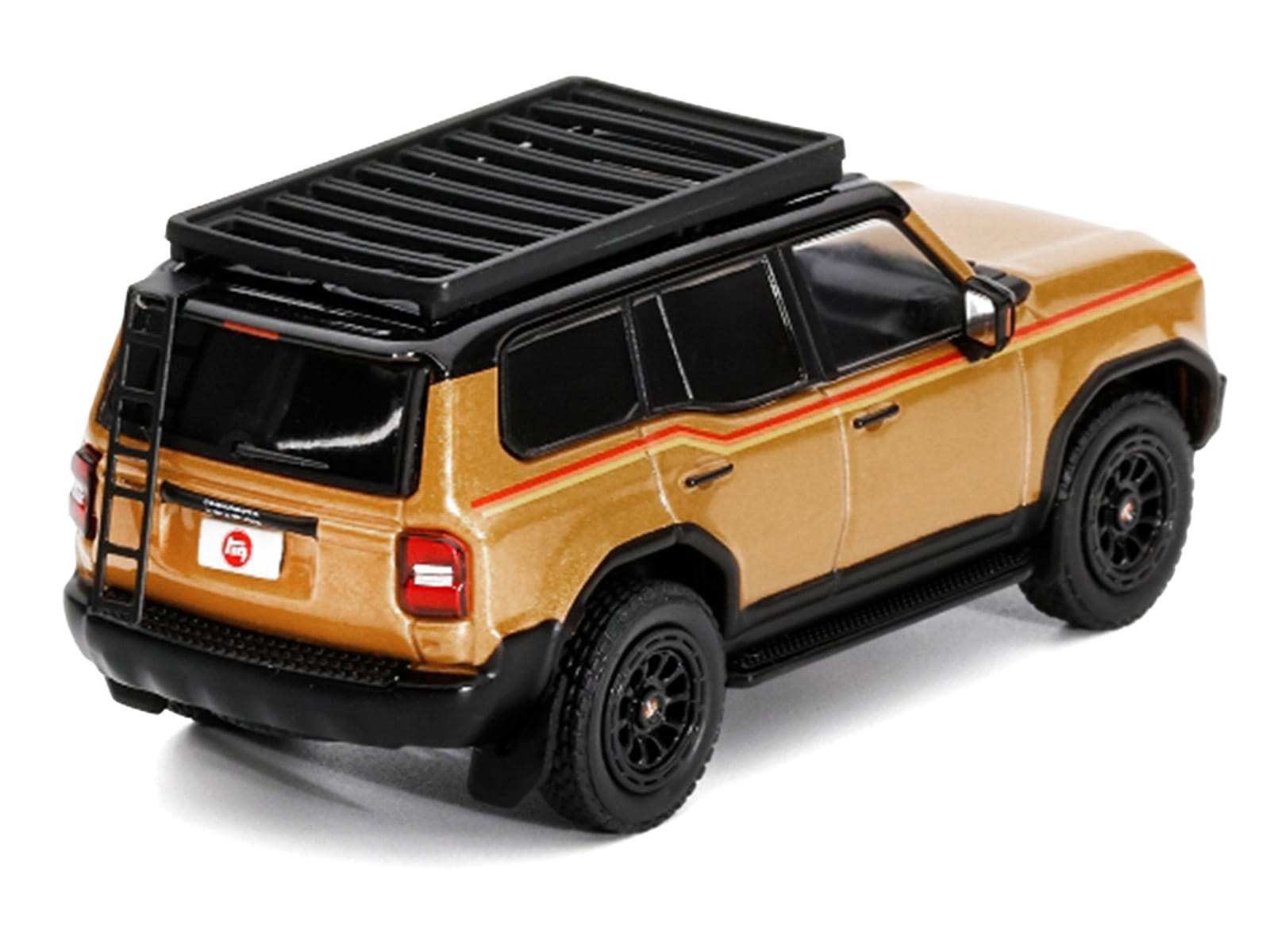 2024 Toyota Land Cruiser Prado Gold Metallic with Red Stripes and Roof Rack 1/64 Diecast Model Car by GCD - Image 4