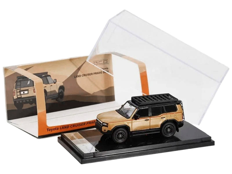 2024 Toyota Land Cruiser Prado Gold Metallic with Red Stripes and Roof Rack 1/64 Diecast Model Car by GCD - Image 5