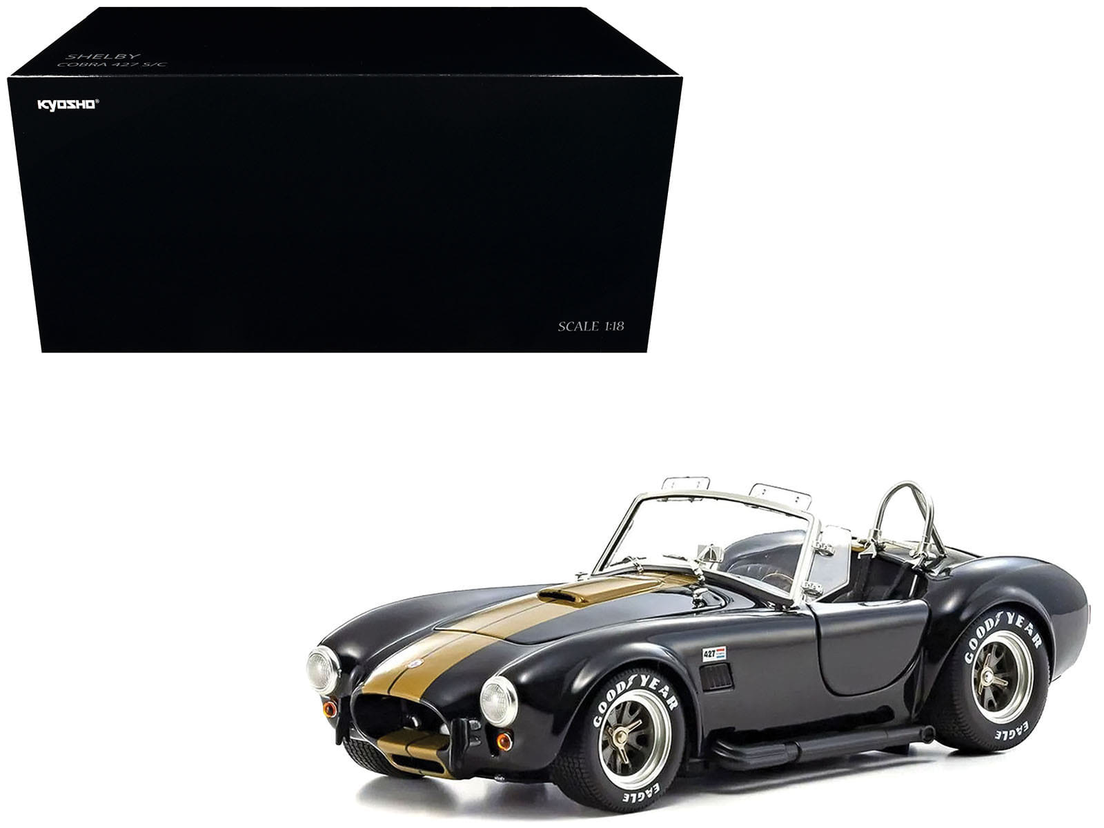 Shelby Cobra 427 S/C Black with Gold Stripes 1/18 Diecast Model Car by Kyosho