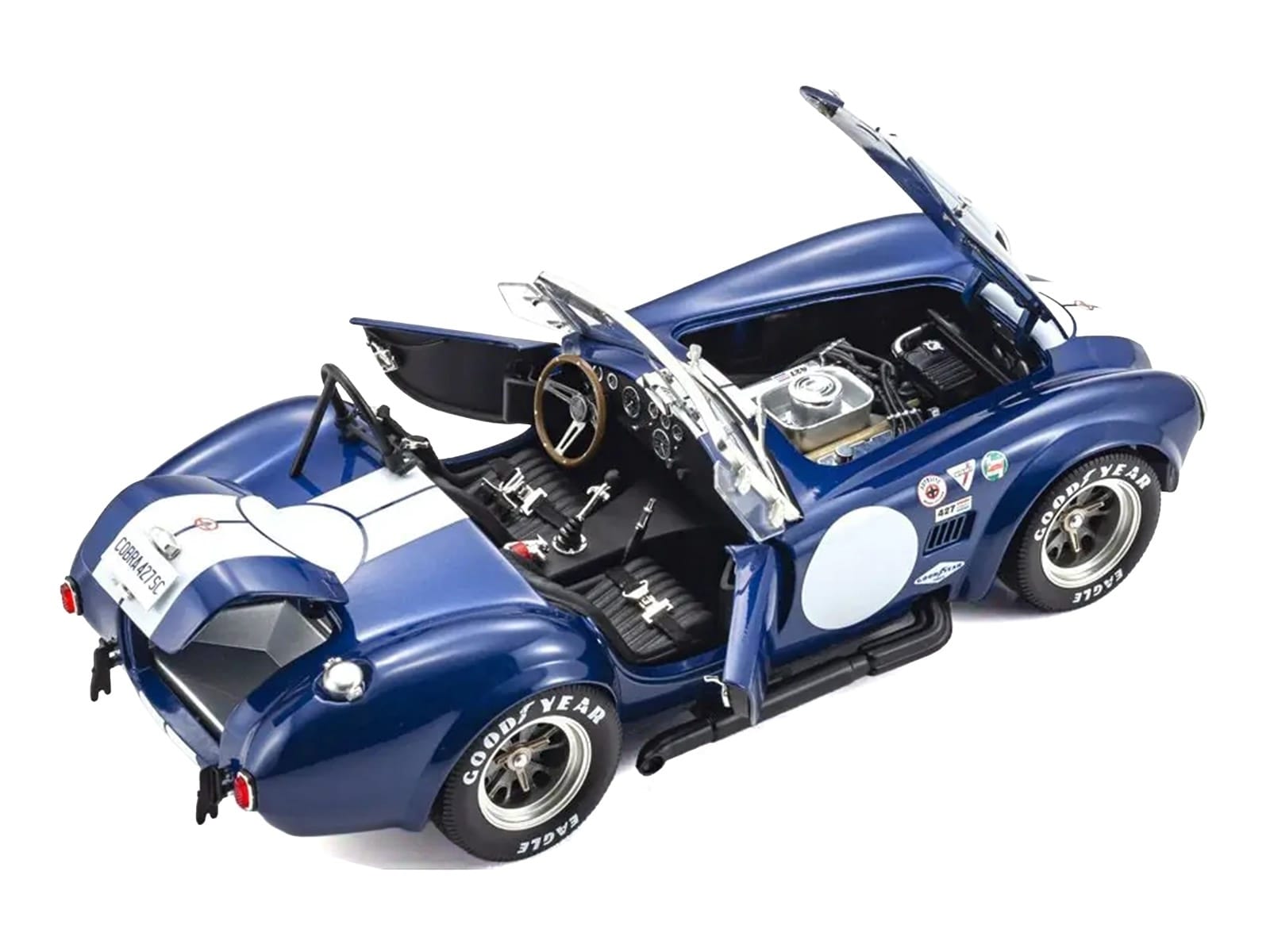 Shelby Cobra 427 S/C Blue with White Stripes and Race Graphics 1/18 Diecast Model Car by Kyosho - Image 2