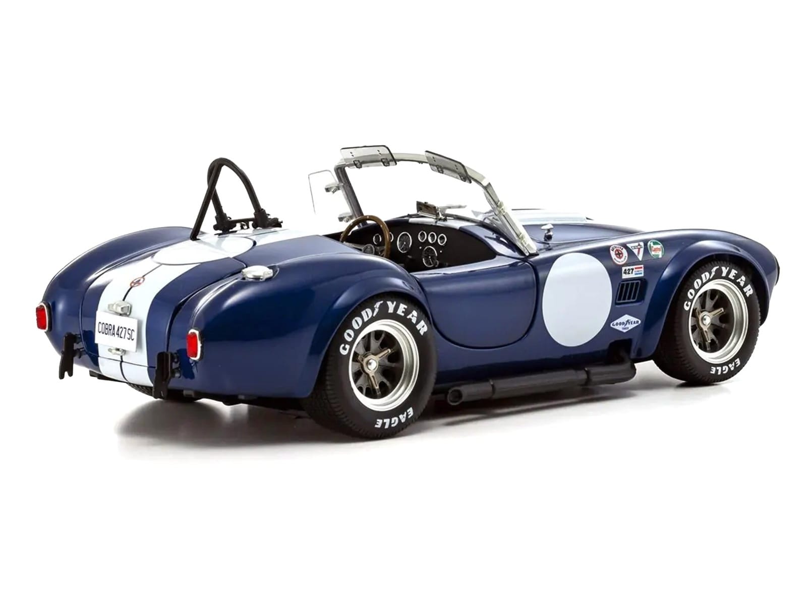 Shelby Cobra 427 S/C Blue with White Stripes and Race Graphics 1/18 Diecast Model Car by Kyosho - Image 4