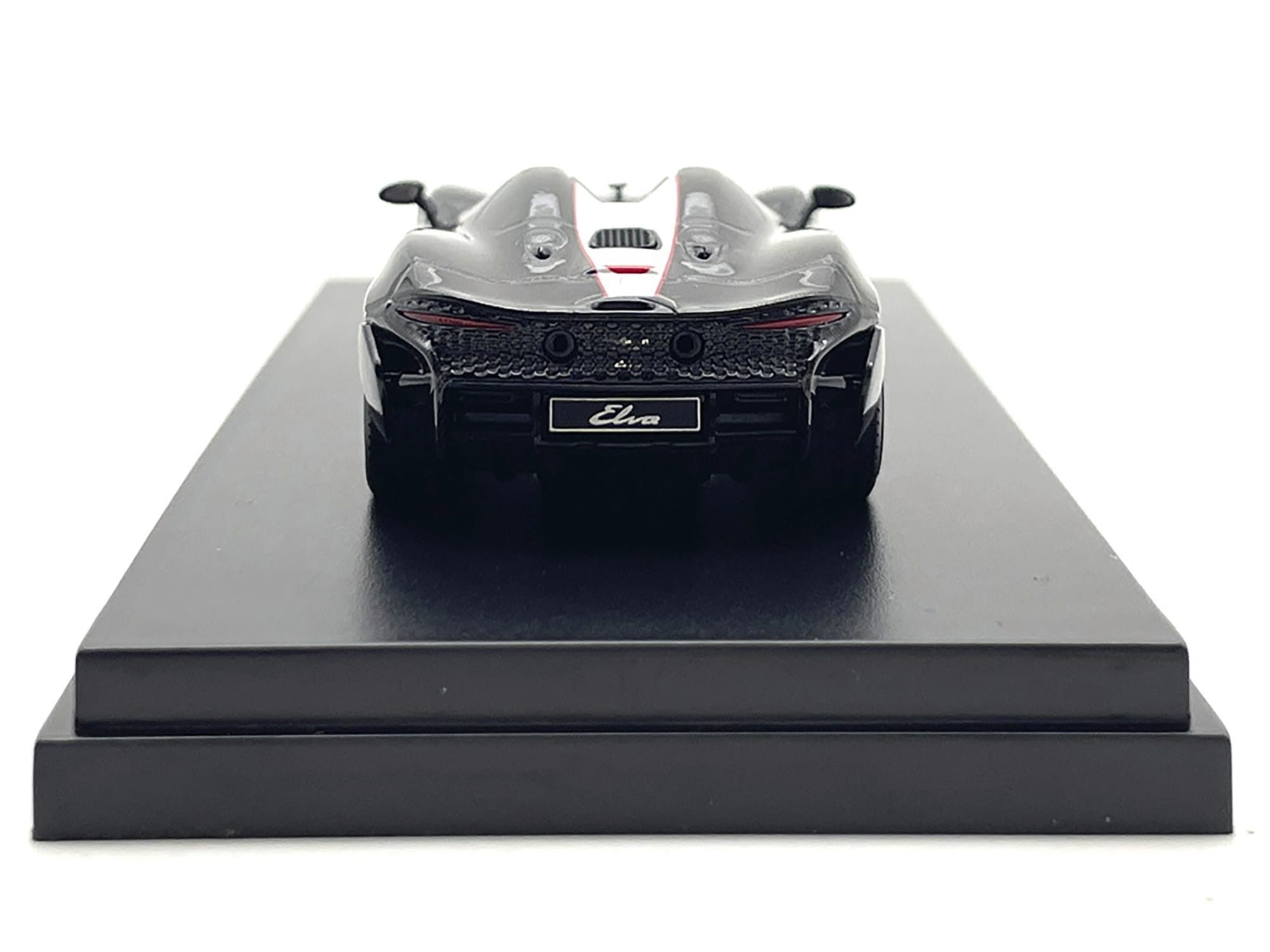 McLaren Elva Convertible #4 Carbon Black with White and Red Stripes 1/64 Diecast Model Car by LCD Models - Image 2