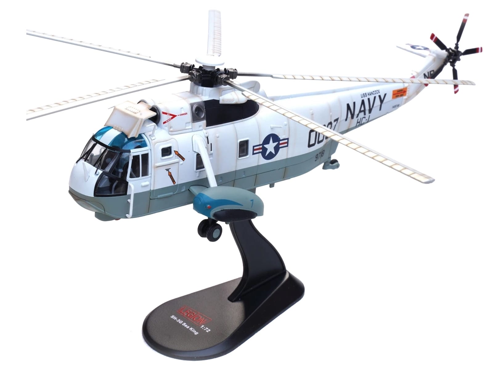 Sikorsky SH-3G Sea King Helicopter "149718-NF 0037 Helicopter Combat Support Squadron 1 (HC-1) Fleet Angels USS Hancock (CVA-19)" (1970s) United States Navy 1/72 Diecast Model by Legion - Image 5
