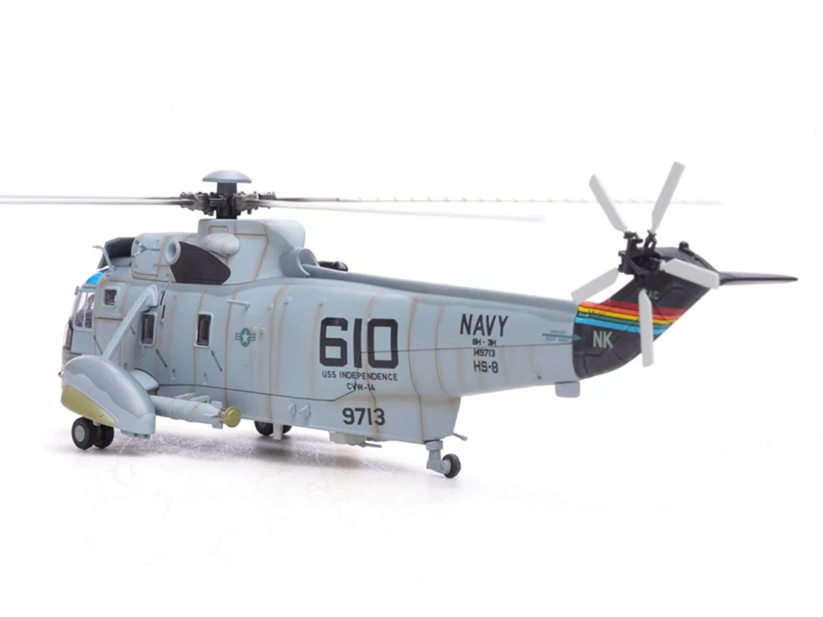 Sikorsky SH-3H Sea King Helicopter "149713/NK 610 Helicopter Anti-Submarine Squadron 8 Eightballers Carrier Air Wing 14 USS Independence (CV-62)" (1990s) United States Navy 1/72 Diecast Model by Legion - Image 4