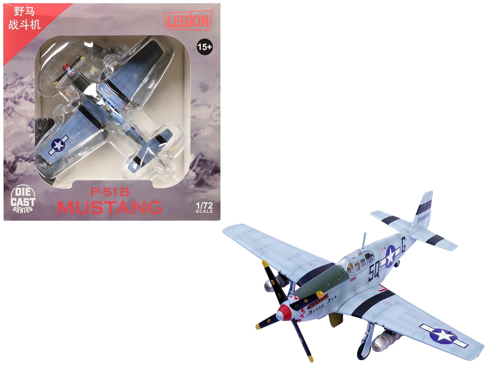 North American P-51B Mustang Aircraft "Bonny Bea 504th Fighter Squadron 339th Fighter Group" (1944) United States Army Air Forces 1/72 Diecast Model Airplane by Legion - Image 4