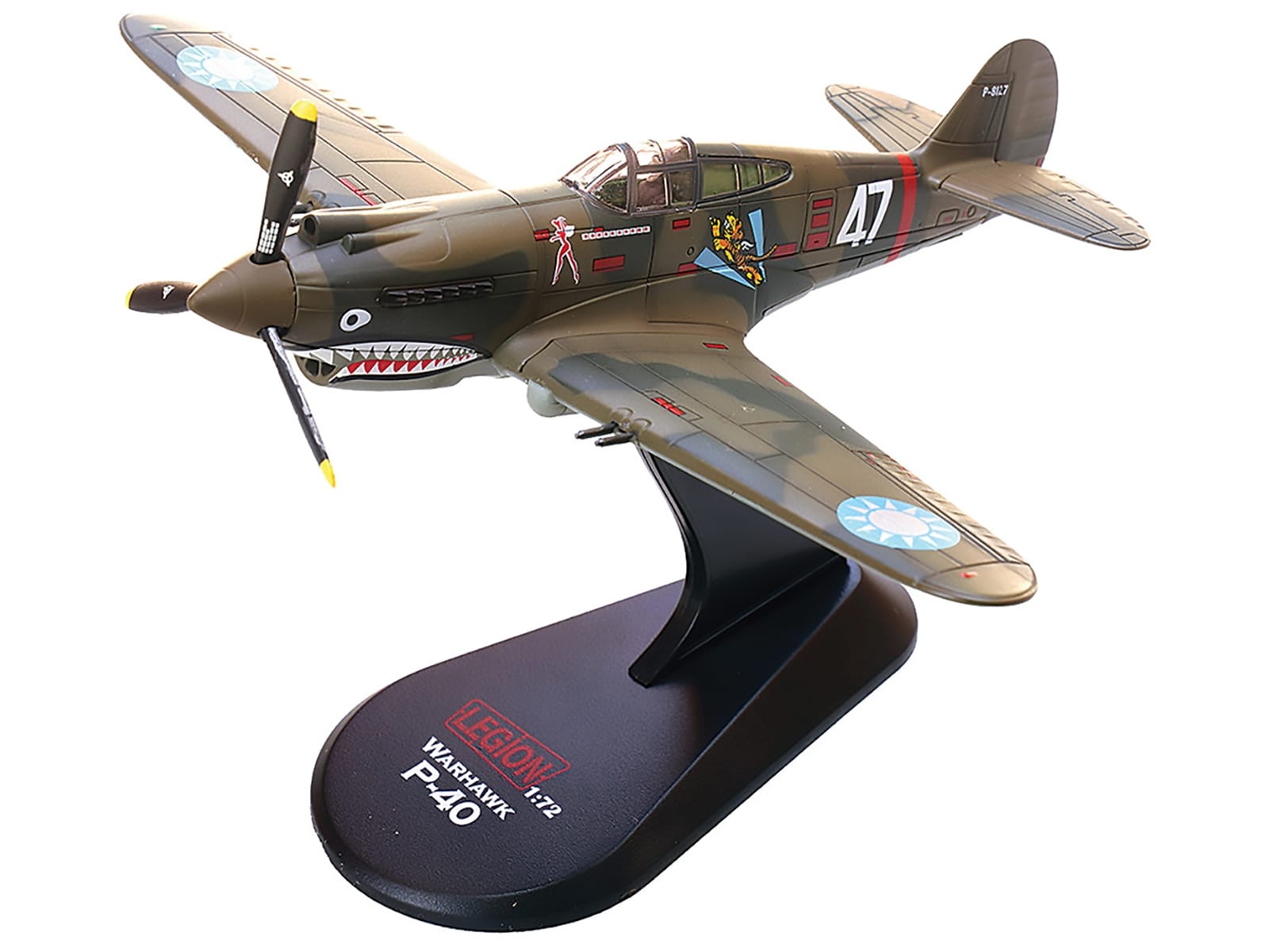 Curtiss P-40B/C Warhawk Fighter Aircraft "White 47 Robert T. Smith 3rd Squadron Hell's Angels Chinese Air Force Burma" (1942) 1st American Volunteer Group 1/72 Diecast Model Airplane by Legion - Image 5