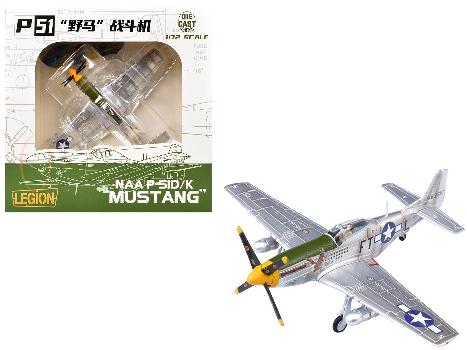 North American P-51D Mustang Aircraft "Feeble Eagle 18.5-victory Ace Glenn Eagleston 353rd Fighter Squadron 354th Fighter Group Ninth Air Force" (1945) United States Army Air Forces 1/72 Diecast Model Airplane by Legion