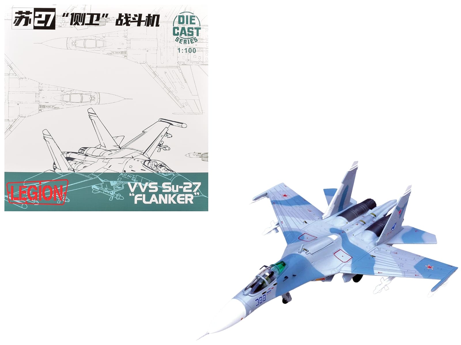 Sukhoi Su-27 Flanker-B Aircraft "Blue 388 Paris Air Show" (1989) Soviet Air Force 1/100 Diecast Model Airplane by Legion
