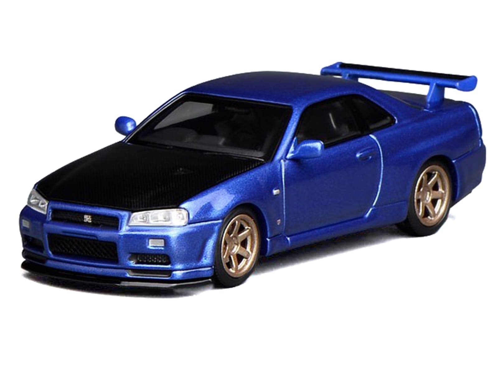 Nissan Skyline GT-R (R34) V-Spec II RHD (Right Hand Drive) Bayside Blue Metallic with Carbon Hood "Senior 64" Series 1/64 Diecast Model Car by MotorHelix - Image 2