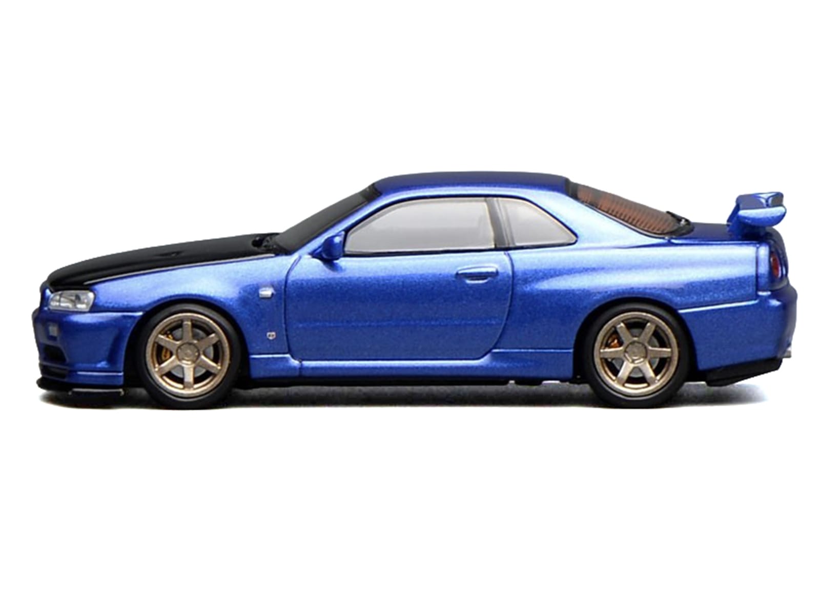 Nissan Skyline GT-R (R34) V-Spec II RHD (Right Hand Drive) Bayside Blue Metallic with Carbon Hood "Senior 64" Series 1/64 Diecast Model Car by MotorHelix - Image 4