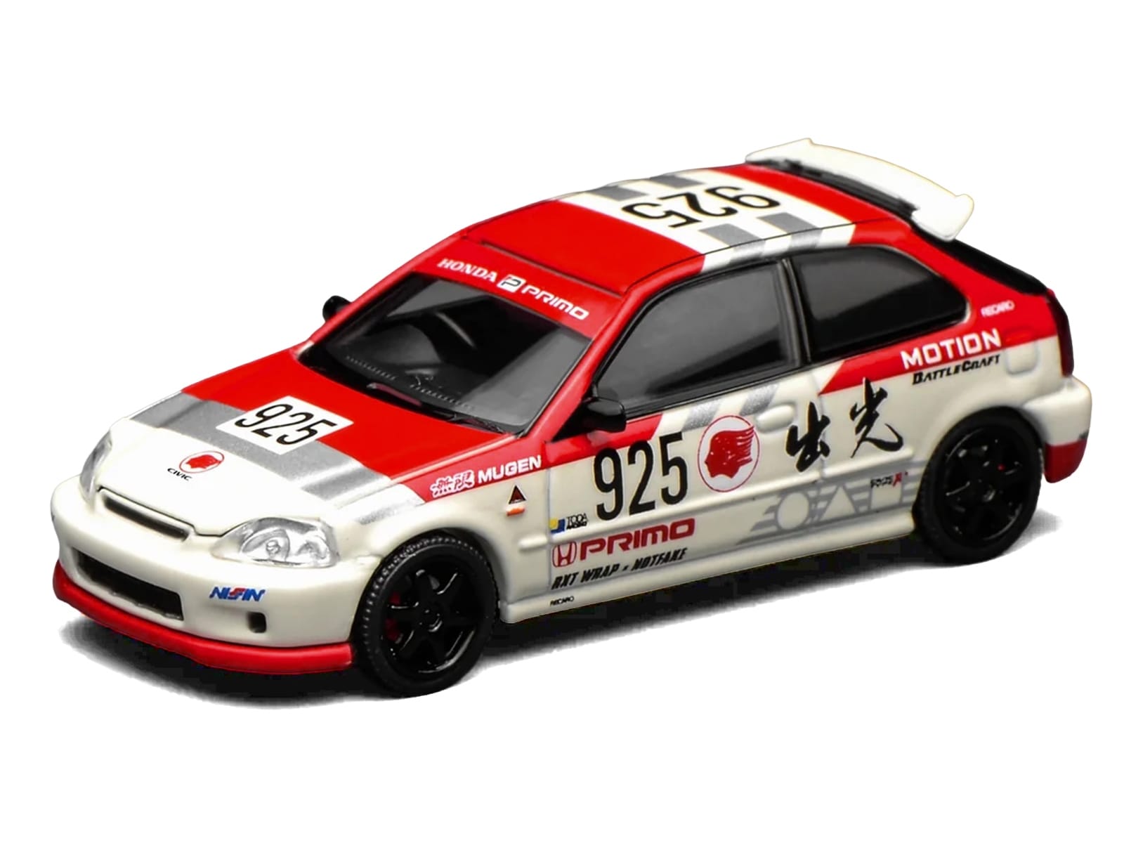 Honda Civic Type R (EK9) RHD (Right Hand Drive) #925 "Idemitsu Motion" White and Red 1/64 Diecast Model Car by MotorHelix - Image 2