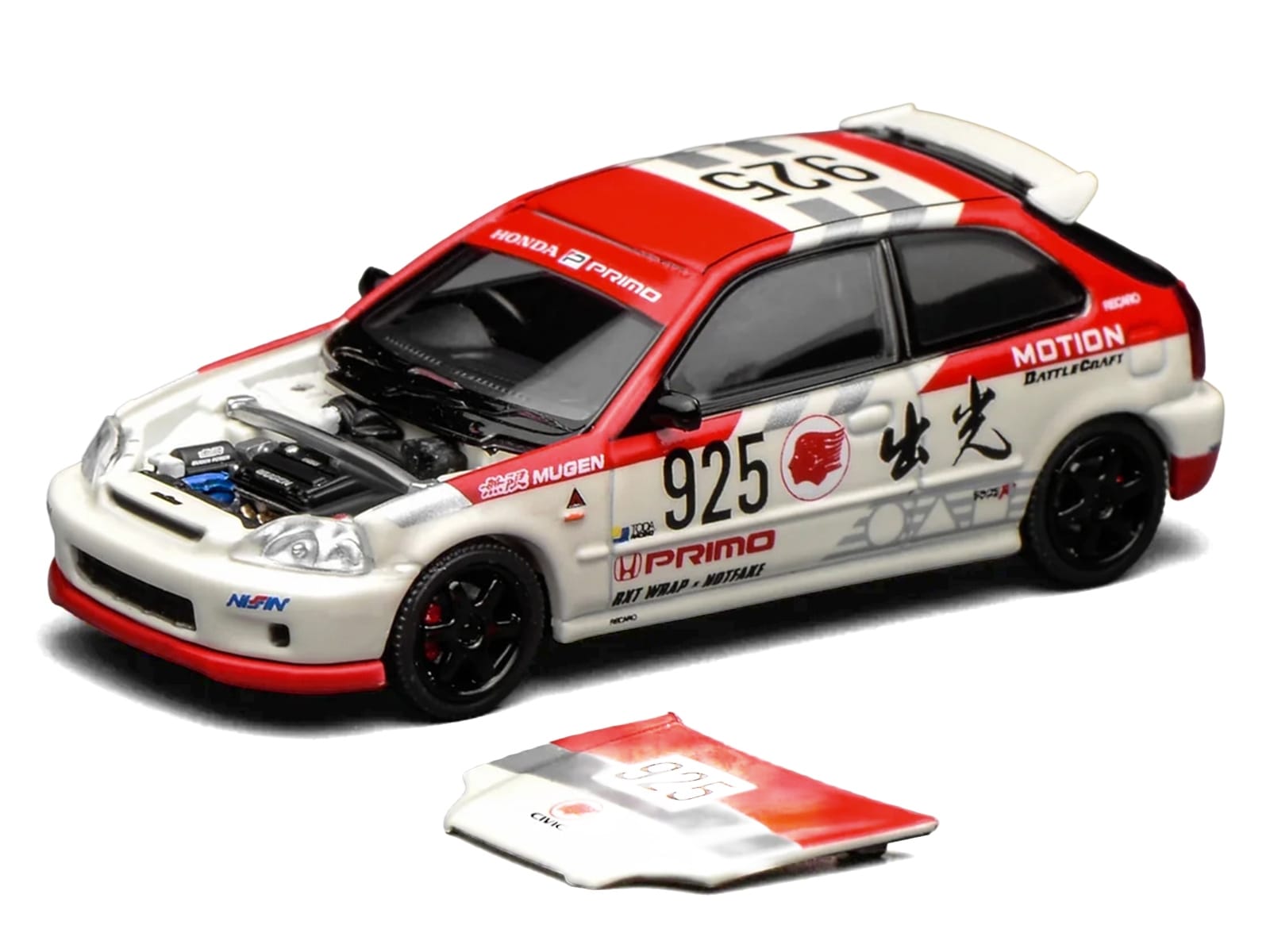 Honda Civic Type R (EK9) RHD (Right Hand Drive) #925 "Idemitsu Motion" White and Red 1/64 Diecast Model Car by MotorHelix - Image 3