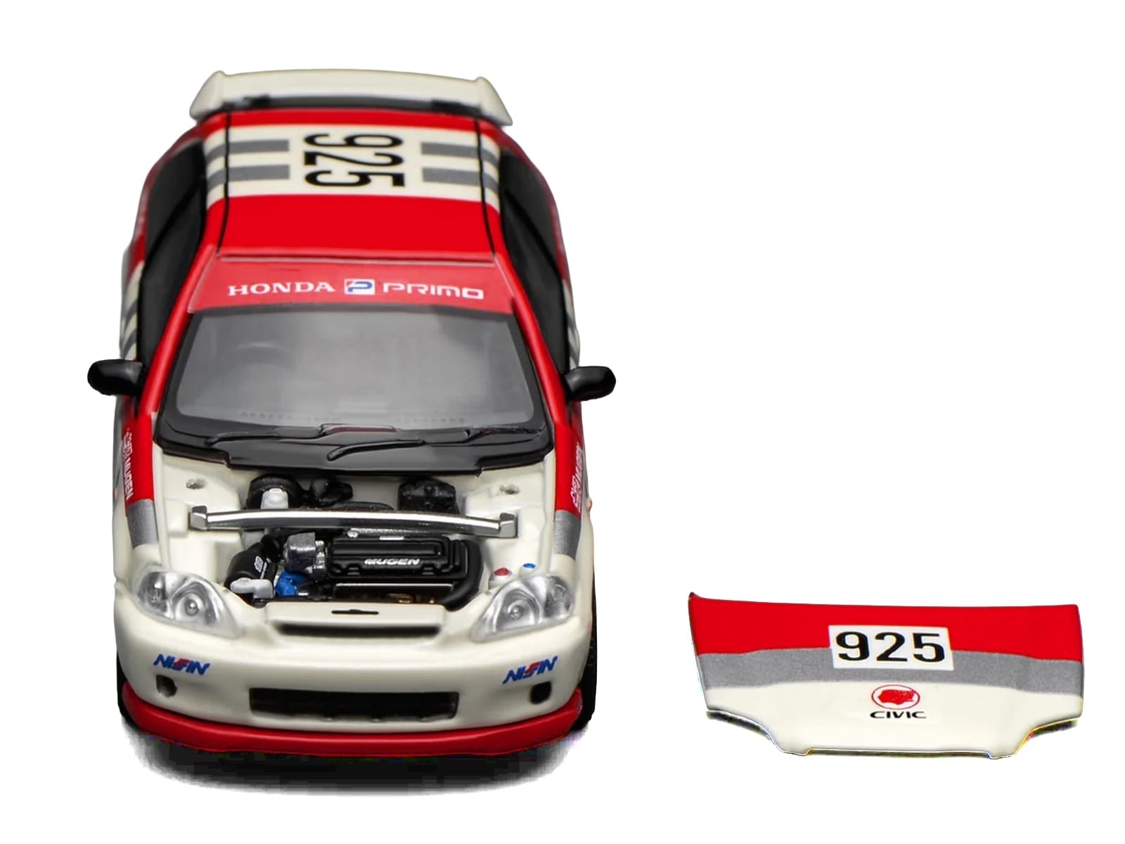 Honda Civic Type R (EK9) RHD (Right Hand Drive) #925 "Idemitsu Motion" White and Red 1/64 Diecast Model Car by MotorHelix - Image 4