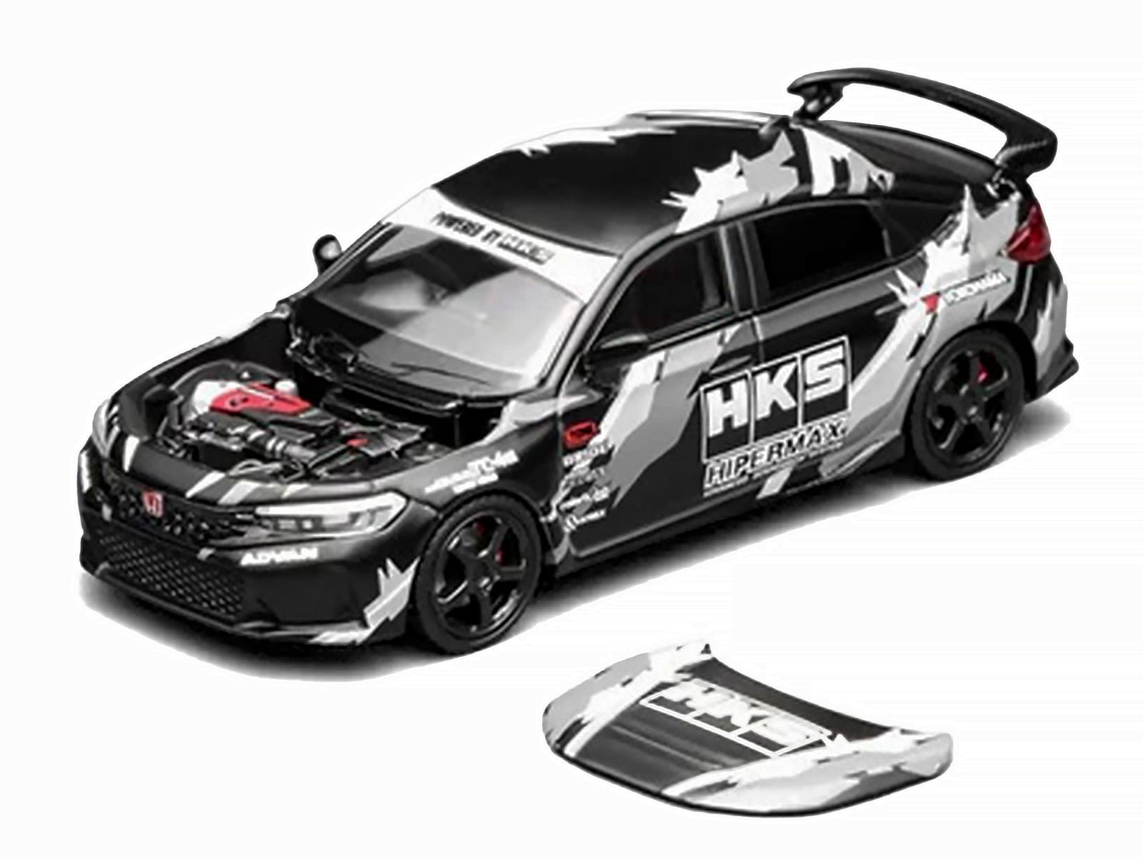 Honda Civic Type R (FL5) RHD (Right Hand Drive) "HKS" Matt Black with Graphics 1/64 Diecast Model Car by MotorHelix - Image 2