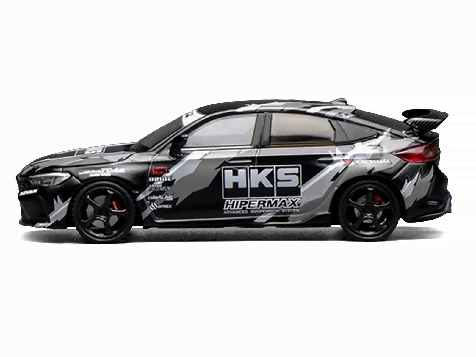 Honda Civic Type R (FL5) RHD (Right Hand Drive) "HKS" Matt Black with Graphics 1/64 Diecast Model Car by MotorHelix - Image 3