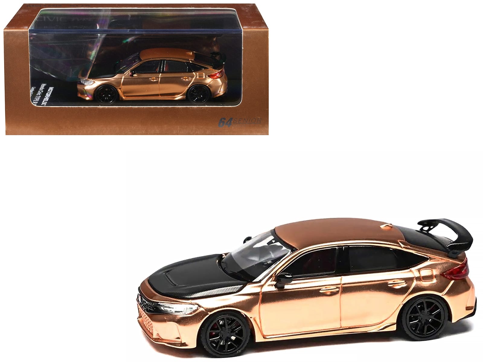Honda Civic Type R (FL5) RHD (Right Hand Drive) Electroplating Copper Metallic with Carbon Hood "Hong Kong Toycar Salon 2025" "Senior 64" Series Limited Edition to 599 pieces Worldwide 1/64 Diecast Model Car by MotorHelix