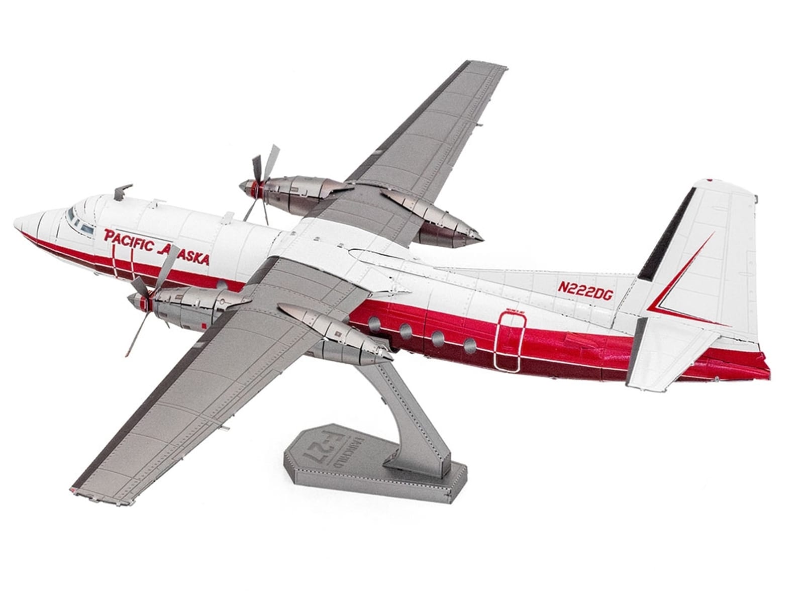 Model Kit Fairchild F-27 Commercial Aircraft "Pacific Alaska" White with Red Stripes (Moderate Difficulty) Steel Model by Metal Earth - Image 2