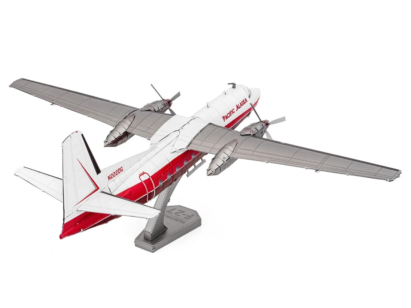 Model Kit Fairchild F-27 Commercial Aircraft "Pacific Alaska" White with Red Stripes (Moderate Difficulty) Steel Model by Metal Earth - Image 3