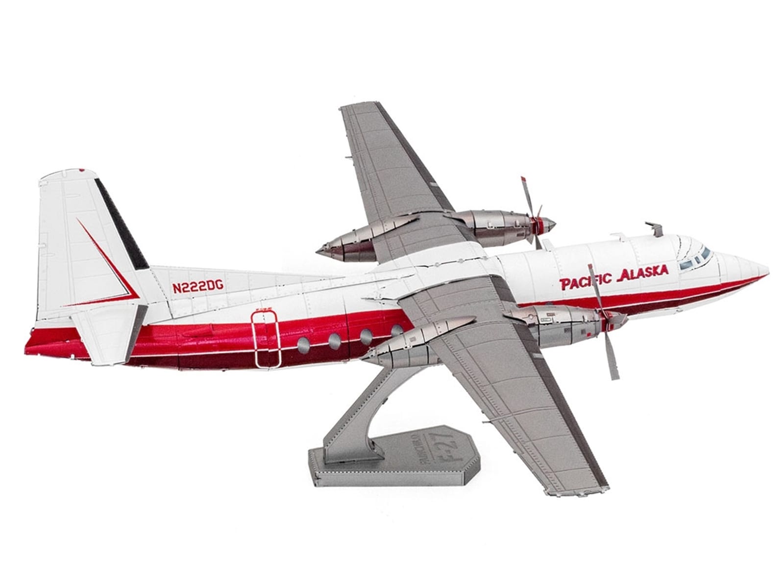 Model Kit Fairchild F-27 Commercial Aircraft "Pacific Alaska" White with Red Stripes (Moderate Difficulty) Steel Model by Metal Earth - Image 4