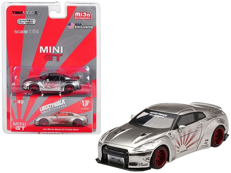 Nissan GT-R (R35) Type 1 LB Works “LibertyWalk” Satin Silver with Rear Wing Limited Edition to 4800 pieces Worldwide 1/64 Diecast Model Car by True Scale Miniatures