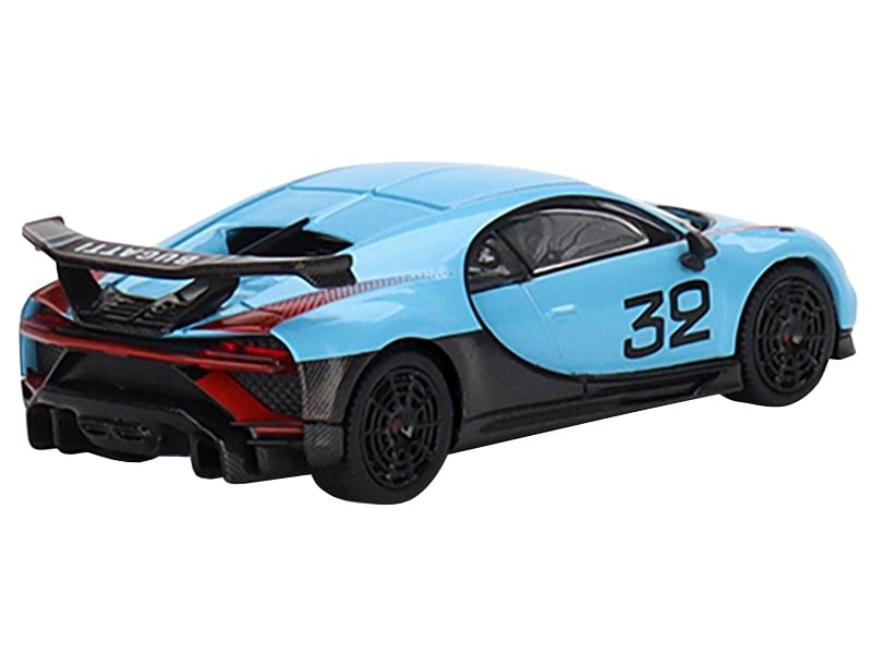 Bugatti Chiron Pur Sport #32 Light Blue with Red Graphics “Grand Prix” Limited Edition to 3000 pieces Worldwide 1/64 Diecast Model Car by True Scale Miniatures