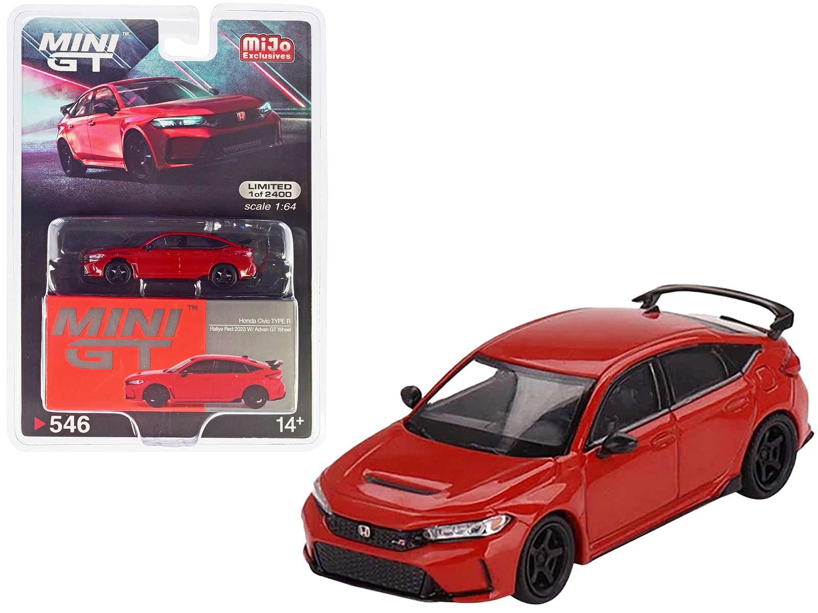 2023 Honda Civic Type R Rallye Red with ADVAN GT Wheel Limited Edition to 2400 pieces Worldwide 1/64 Diecast Model Car by True Scale Miniatures