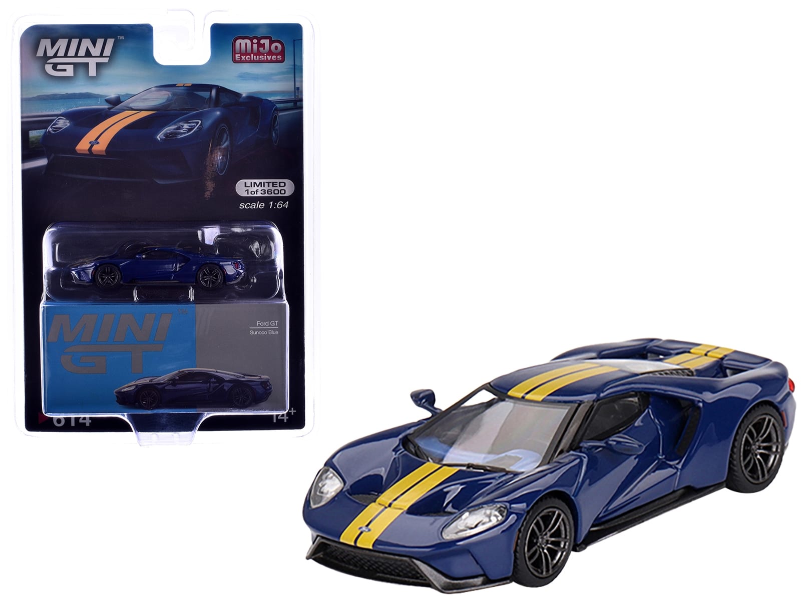 Ford GT Sunoco Blue with Yellow Stripes Limited Edition to 3600 pieces Worldwide 1/64 Diecast Model Car by Mini GT - Image 4