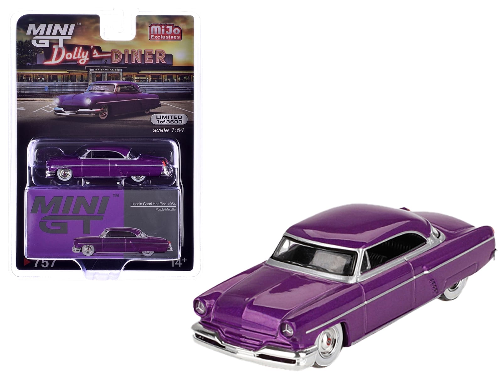 1954 Lincoln Capri Hot Rod Purple Metallic Limited Edition to 3600 pieces Worldwide 1/64 Diecast Model Car by Mini GT - Image 3
