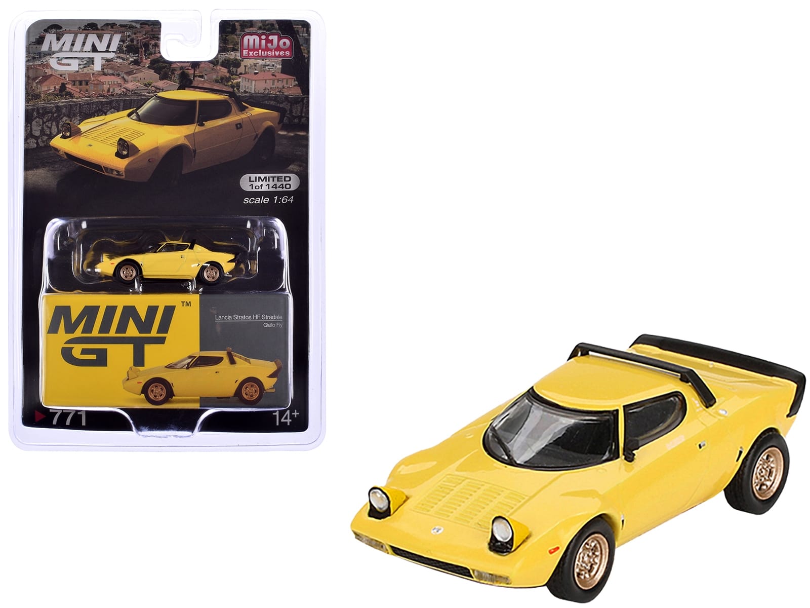 Lancia Stratos HF Stradale Giallo Fly Yellow Limited Edition to 1440 pieces Worldwide 1/64 Diecast Model Car by Mini GT - Image 4