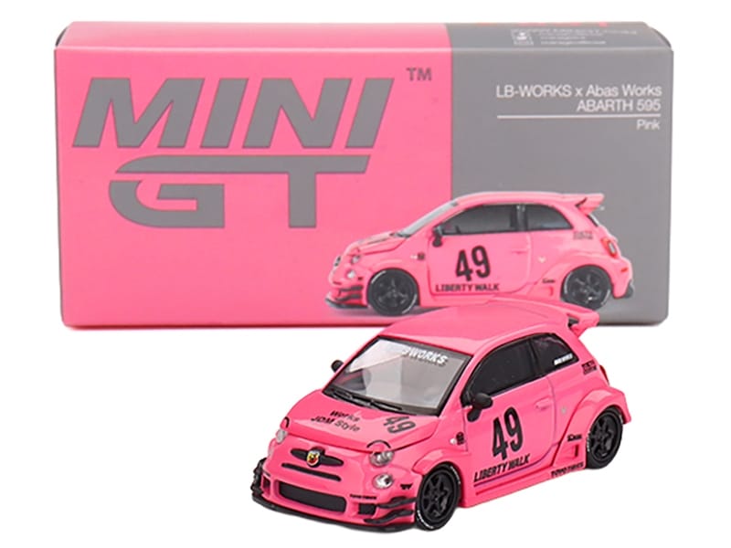 ABARTH 595 #49 "LB-Works x Abas Works" Pink Limited Edition 1/64 Diecast Model Car by Mini GT - Image 4