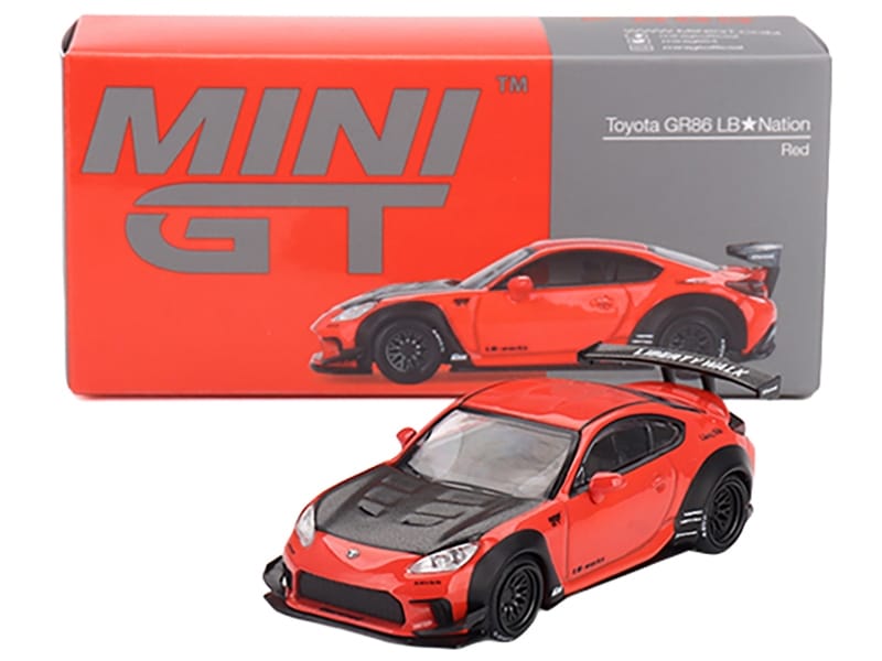 Toyota GR86 "LB-Nation - Liberty Walk" Red with Carbon Hood Limited Edition 1/64 Diecast Model Car by Mini GT - Image 3