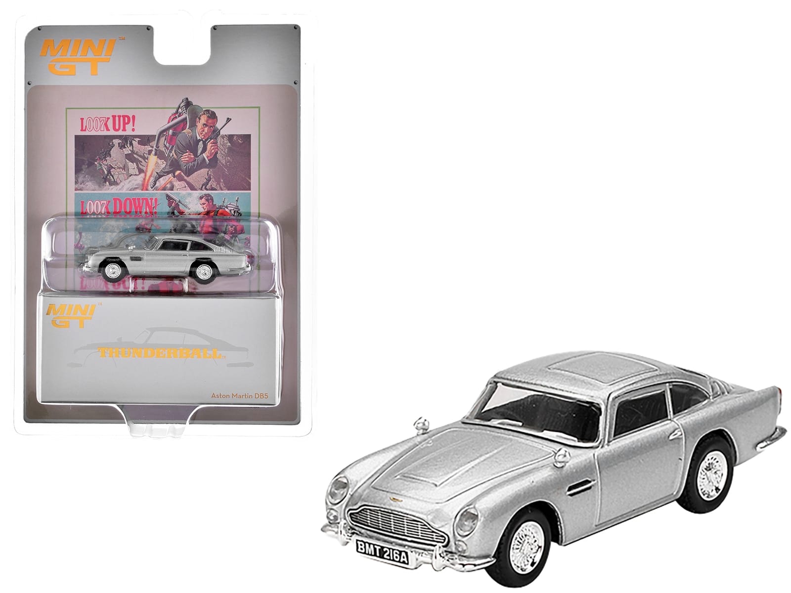 Aston Martin DB5 RHD (Right Hand Drive) Birch Silver Metallic 007 James Bond "Thunderball" (1965) Movie Limited Edition 1/64 Diecast Model Car by Mini GT - Image 3