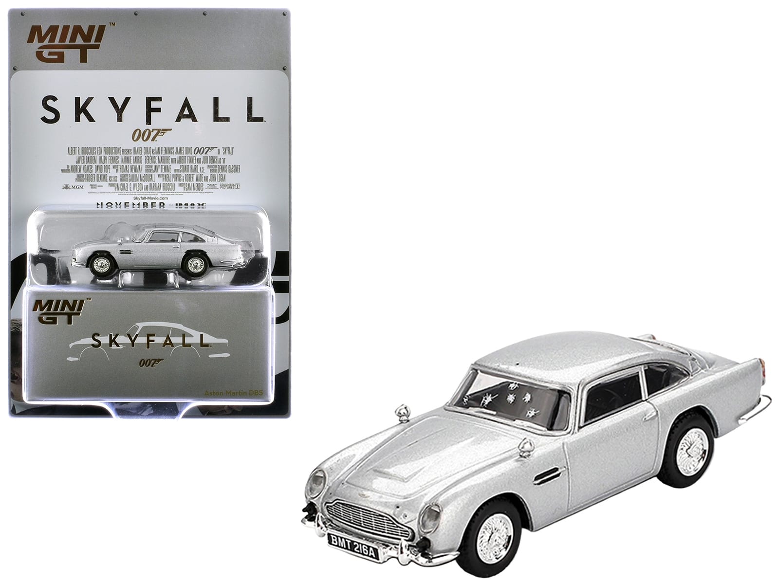 Aston Martin DB5 RHD (Right Hand Drive) Birch Silver Metallic (Damaged) 007 James Bond "Skyfall" (2012) Movie Limited Edition 1/64 Diecast Model Car by Mini GT